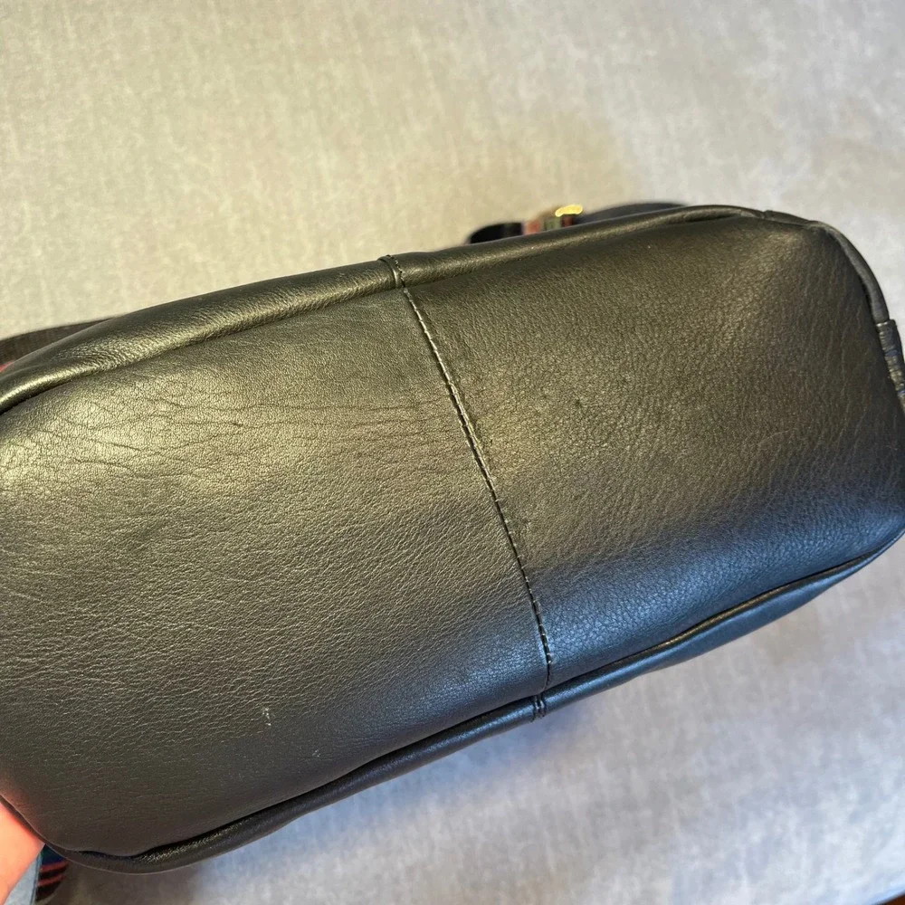 Great American Leatherworks Black Leather Crossbody Bag Boho Stripe Guitar Strap
